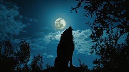Wall Mural - A werewolf caught mid-transformation under the full moon.