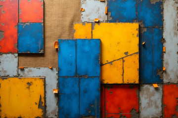 Poster - Vibrant Geometric Composition, An Abstract Artwork of Rectangular Blocks with a Rich Textured Aesthetic and Diverse Color Palette Creating a Visually Striking Image