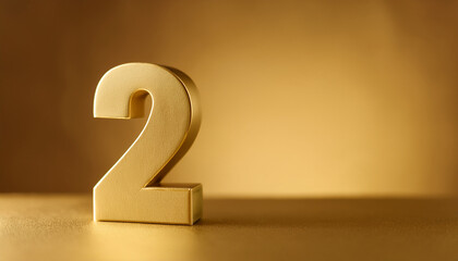 Fototapete - Golden number 2 two on golden background with gradient and copy space. 3D rendering.
