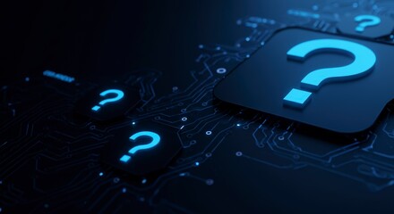 Fototapete - Question Marks on Circuit Board Representing Uncertainty and Problem Solving