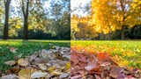 Leaves changing color across different seasons in a single image.