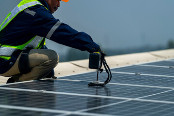 Wall Mural - team of professionals installs solar panels, ensuring energy efficiency and sustainable development.
