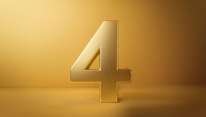 Fototapete - Golden number 4 four on golden background with gradient. Copy space. 3D rendering.
