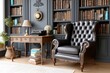 © Thammarong - A vintage-style book lover room with typewriter, leather armchair, and wall full of books