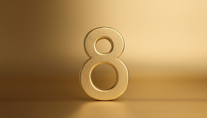 Fototapete - Golden number 8 eight on golden background with gradient and copy space. 3D rendering.