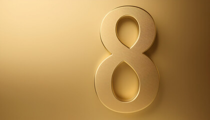 Fototapete - Golden number 8 eight on golden background with gradient and copy space. 3D rendering.
