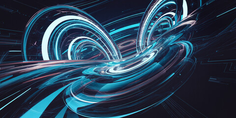 Poster - Abstract digital art depicting swirling, translucent blue and teal forms creating a dynamic, futuristic scene Background suitable for tech or science themes