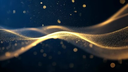Wall Mural - abstract glowing golden wave with bokeh lights on dark blue backdrop for modern presentations and lu