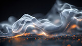 Białe fale dymu z pomarańczowymi światłami na czarnym tle, abstrakcyjna grafika koncepcyjna, ilustracja renderowana 3D, styl fantasy i science fiction.