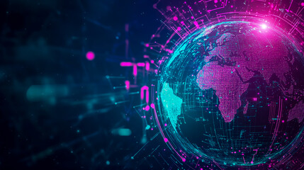 global network connection digital world map technology background for business and communication