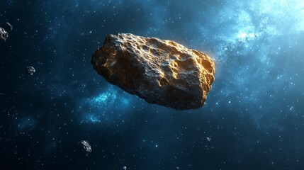 Poster - Asteroid hurtling through space, surrounded by cosmic dust and nebula.