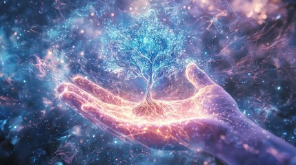 Wall Mural - A tree of life sprouting from the hand of a celestial being.