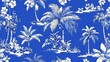 © Biggy - Tropical Palm Trees Pattern on Blue Background