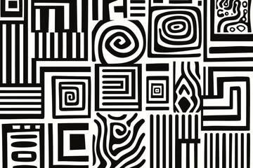 Poster - Black and white geometric shapes creating an abstract pattern, ideal for modern and stylish backgrounds