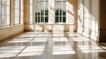 Poster - Elegant Sunlit Interior with Shadows and Architectural Details