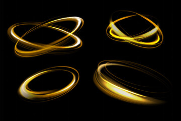 Wall Mural - neon swirl. curved yellow line light effect. yellow portal or energy tunnel. neon set swirl. glowing