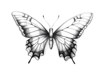 Poster - Pencil drawing representing a butterfly with spread wings, showcasing intricate details and delicate lines