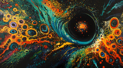 Wall Mural - gigantic black hole devours stars in vibrant, swirling cosmic scene , artwork, galaxy, environment. 