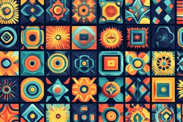 Poster - Vibrant talavera style tiles forming a seamless pattern, ideal for backgrounds, textiles, and decorative projects
