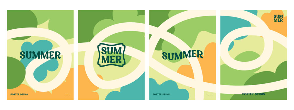 Creative concept of summer poster sets. Modern abstract art design with wavy shapes and lines. Templates for celebrations, advertisements, branding, banners, covers, labels, posters, etc.