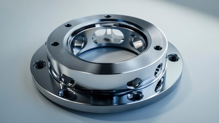 Aufkleber - Polished chrome metal part with circular design and bolts.