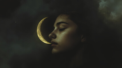 Wall Mural - night crescent moon sky