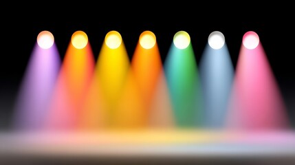 Poster - Series of lights with different colors are lit up. The lights are arranged in a row, with the first light being yellow and the last light being pink