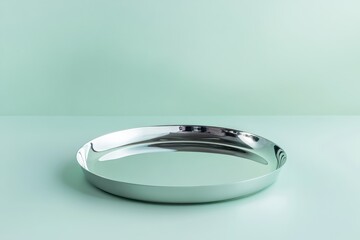 Aufkleber - Reflective stainless steel tray on a light green background showcases modern design and simplicity in kitchenware