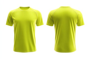 Poster - Bright yellow athletic shirt displayed from front and back, suitable for outdoor sports and activities