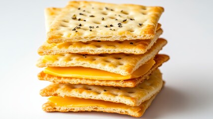 Aufkleber - Stack of square crackers with cheese filling, sprinkled with poppy seeds.