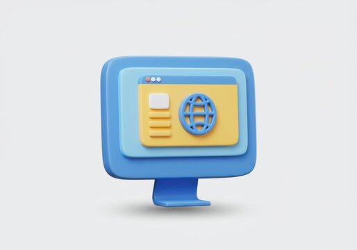 Stylized computer monitor with globe icon isolated on white background