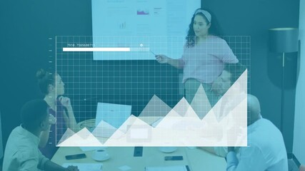 Poster - Businesswoman presenting data analysis over graph animation in conference room