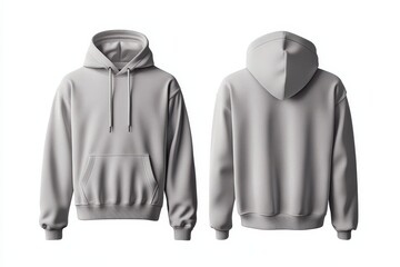 Poster - Stylish grey hoodie design showcasing front and back views for casual wear and street fashion enthusiasts