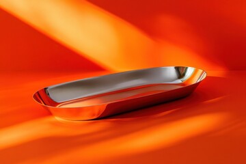 Aufkleber - Reflection and simplicity in a polished metal bowl on a vibrant orange background