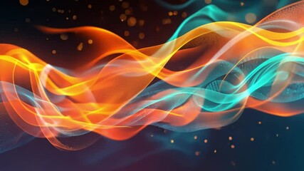 Poster - colorful abstract waves in orange and blue dynamic digital art movement of fluid energy and mesmeriz