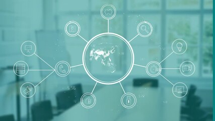 Poster - In modern office, digital icons and connections forming network animation