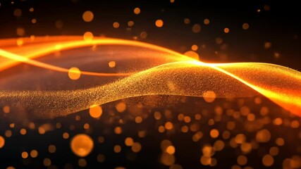 Wall Mural - abstract gold light streaks with sparkling dust particles flow on dark background in a dynamic, futu