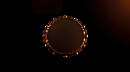 Poster - Gold circle on black. Metal decoration frame. Round shape with ornaments. Empty space for text. Elegant design element. Shiny dark brown color. Place for your picture. Art background.
