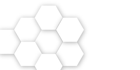 Poster - Abstract white hexagonal geometric background with shadow. Luxury white 3D futuristic honeycomb mosaic white background. Abstract white lines background. Vector Illustration.