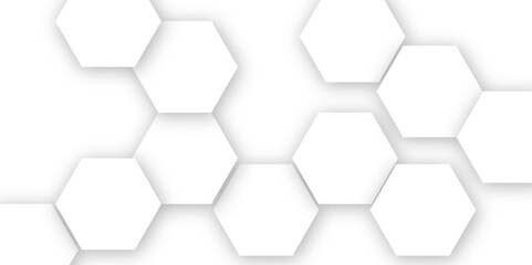 Poster - abstract white hexagonal geometric background with shadow. luxury white 3d futuristic honeycomb mosa