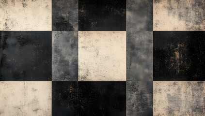 Poster - A black and beige checkered background with large squares in the center, each square featuring different shades of gray to create depth.