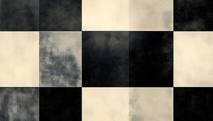 Poster - A black and beige checkered background with large squares in the center, each square featuring different shades of gray to create depth.