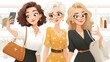© Ant - Three fashionable women taking selfies in a stylish boutique, showcasing their trendy outfits and accessories.