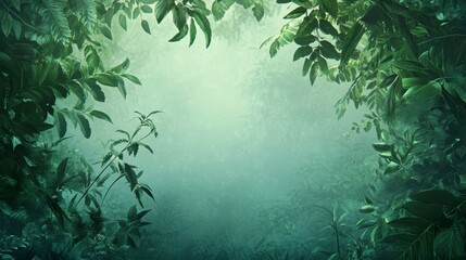 Aufkleber - Lush green foliage creates a misty, mysterious forest scene.