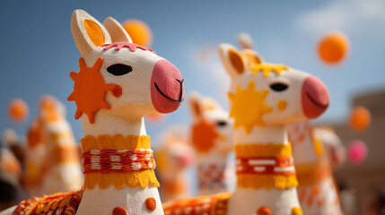 Poster - Inti raymi festival colorful llama decorations, cusco peru