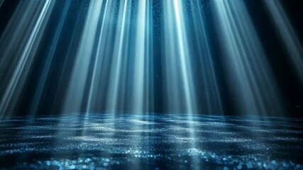 Wall Mural - illuminated stage abstract backdrop with beam lights and glittering floor, glowing particles and atm