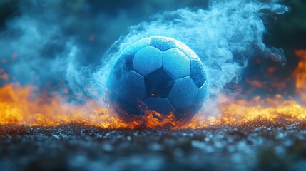 Poster - Soccer ball engulfed in fire and ice smoke.
