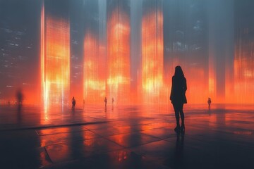 Wall Mural - Neon Cityscape - Futuristic Architecture at Night