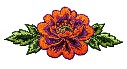 embroidery flower patch floral applique iron on sewing craft orange purple green flower leaves decor