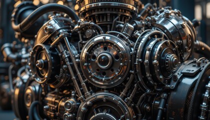 Poster - Intricate Close-Up of Complex Mechanical Engine Components